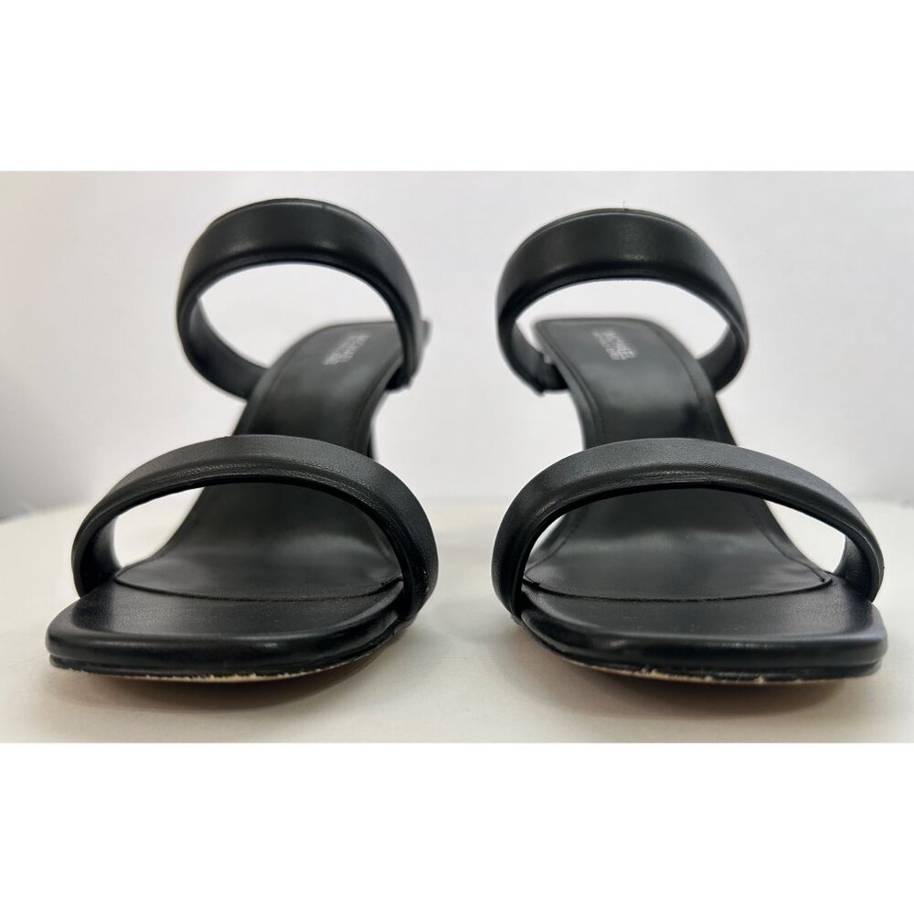 Michael Kors Black Leather Clara Heeled Sandals Double Straps 8M Minimalist - Picture 2 of 9